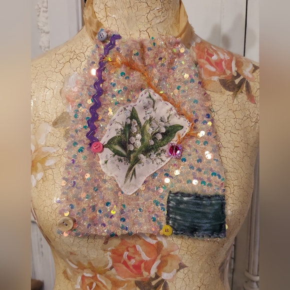 Handmade Accessories - 🪻JABOT 🪻Handcrafted/ Handsewn Sequin Necklace Adornment NWT One Of A Kind